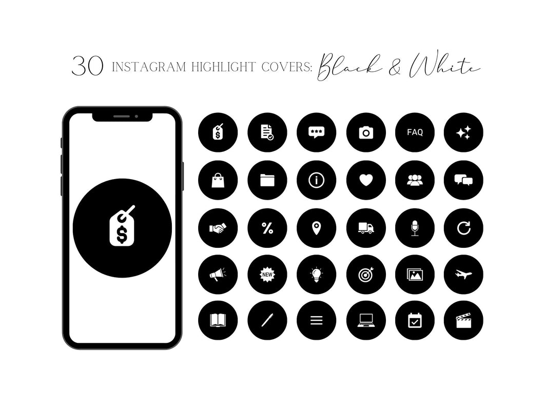 Minimalist Black & White Professional Instagram Story Highlight Covers | Business Instagram Icons | Modern Stylish IG Highlight Covers