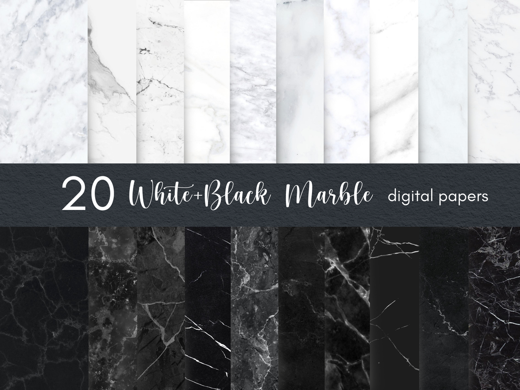 black and white marble digital paper