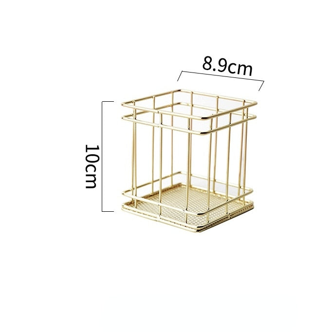 Gold and Rose Gold Desk Organizer. Pen Storage. Fashionable Office Desk Accessories and Supplies
