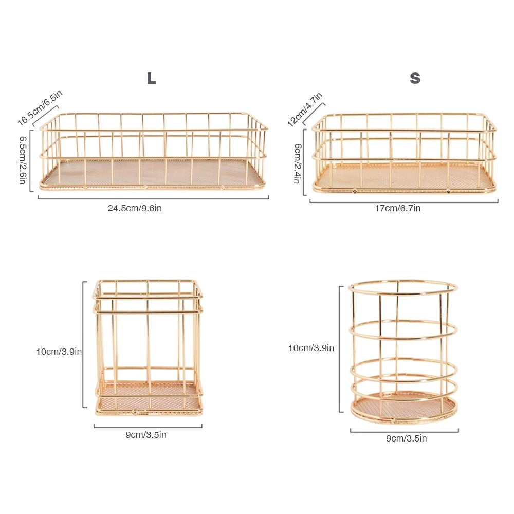 Gold and Rose Gold Desk Organizer. Pen Storage. Fashionable Office Desk Accessories and Supplies