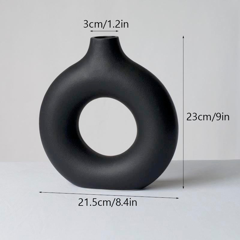 Nordic Ceramic Vase for Pampas Grass, Donut Flower Pot, Aesthetic Home Decor Accessories for Content Creators
