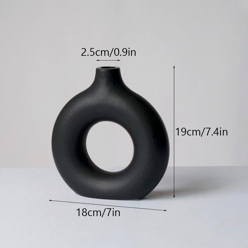 Nordic Ceramic Vase for Pampas Grass, Donut Flower Pot, Aesthetic Home Decor Accessories for Content Creators