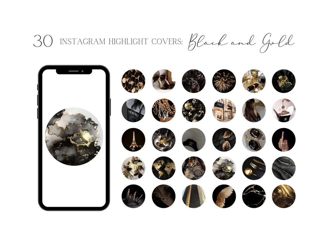 Black and Gold Luxury Highlight Covers | Aesthetic Highlight Covers for Instagram | Black Gold Story Highlights
