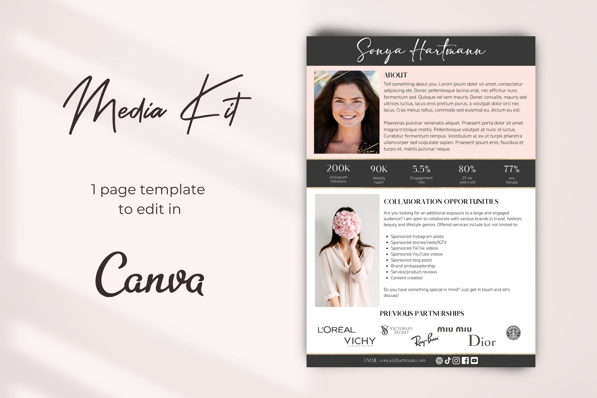 blush pink media kit template