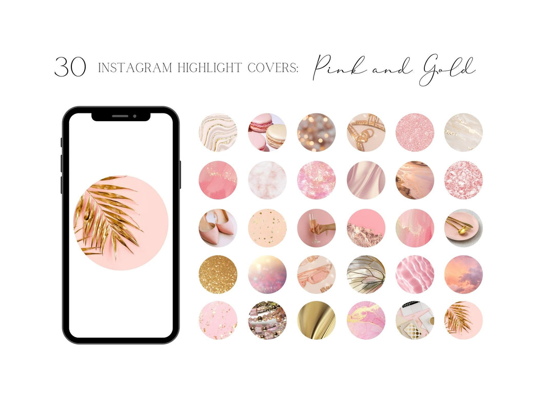 Pink and Gold Instagram Story Highlight Covers | Cute Girly Aesthetic Covers For Instagram Highlights
