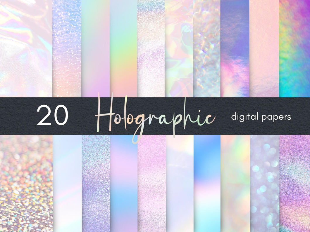 Holographic Digital Papers | Hologram Texture | Iridescent Background for Illustrator, Photoshop, Cricut