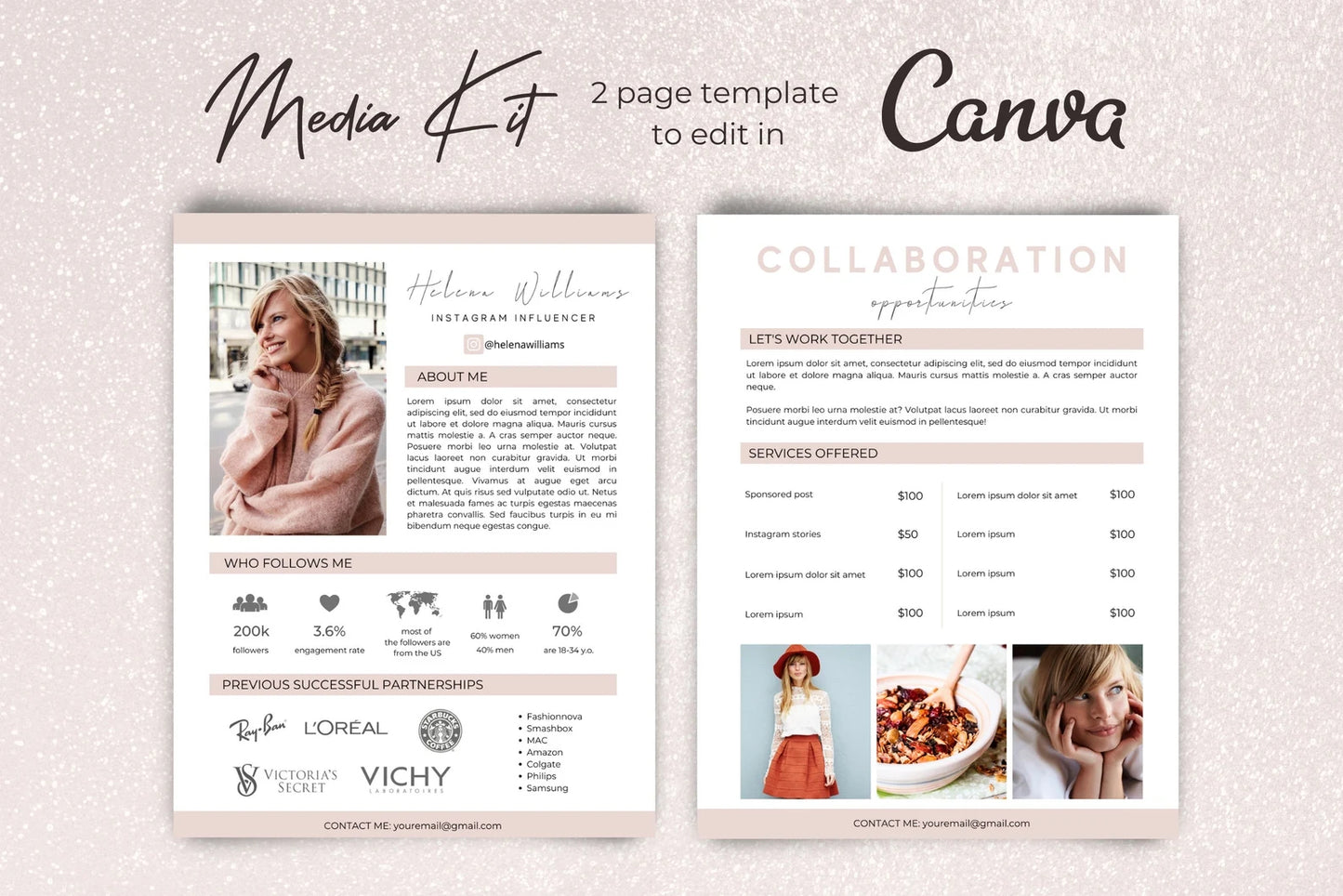 Media Kit, Media Kit Template for Canva, Influencer Media Kit with Rate Card, 2 Page Press Kit, Pitch Kit, Blogger Press Kit