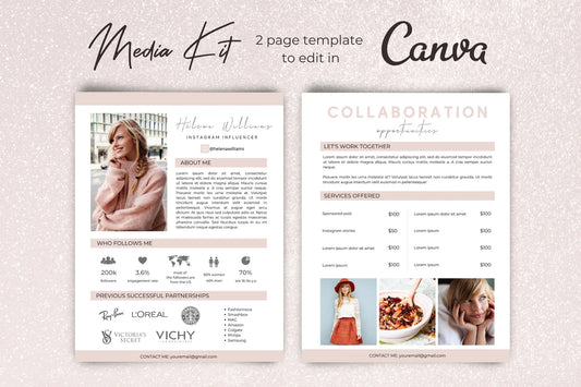 Media Kit, Media Kit Template for Canva, Influencer Media Kit with Rate Card, 2 Page Press Kit, Pitch Kit, Blogger Press Kit