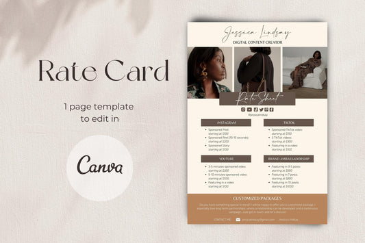 Rate Card for Influencer | Price Sheet for Blogger | Modern Brown Tones Price List | Media Kit